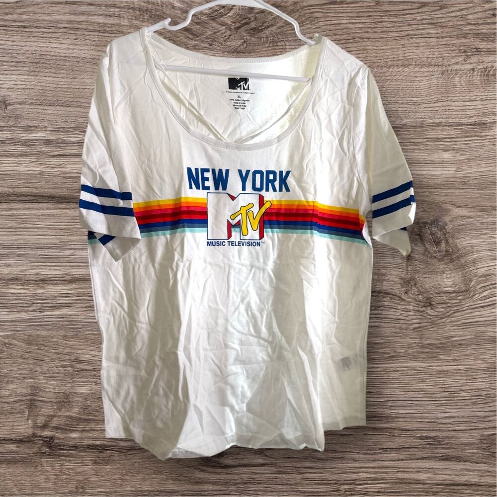Freeze 24-7 Cotton White Short Sleeve New York MTV T-Shirt Junior's XL